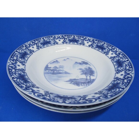 Canton Blue One 9 1/4"  Serving Bowl And Three 8"  Soup Pasta Cereal Bowls VGC - Picture 13 of 14